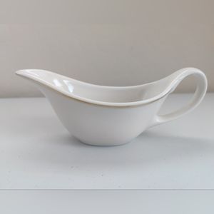 Syracuse China Restaurant Ware Small Gravy Boat, White with Gold Trim